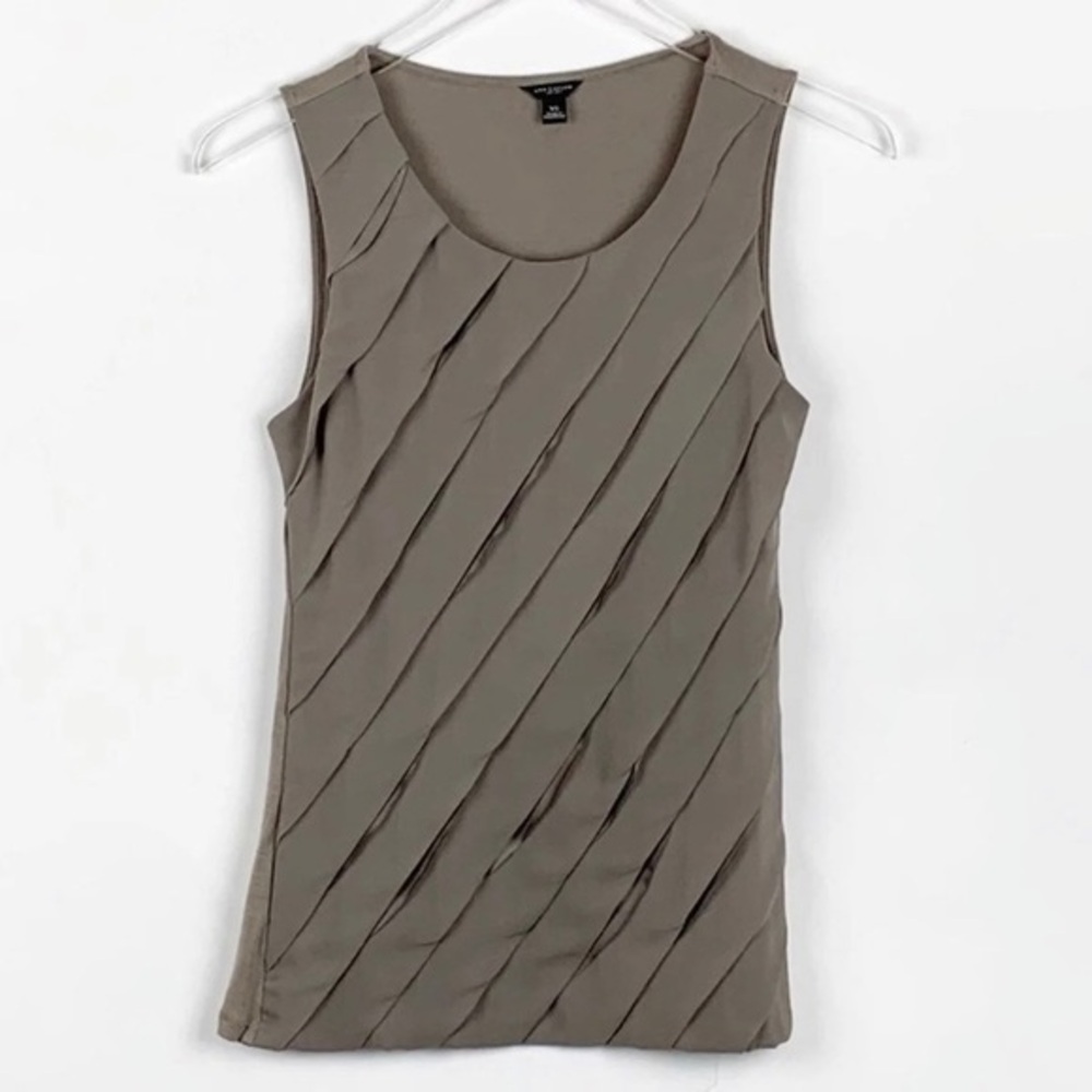Ann Taylor Pleat Ruffle Front Top Dark Taupe Size XSmall